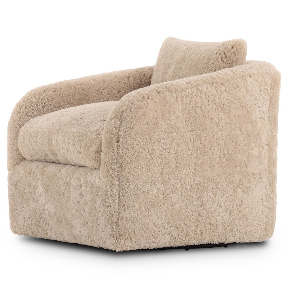 Perrin Modern Classic Beige Shearling Swivel Barrel Chair|
