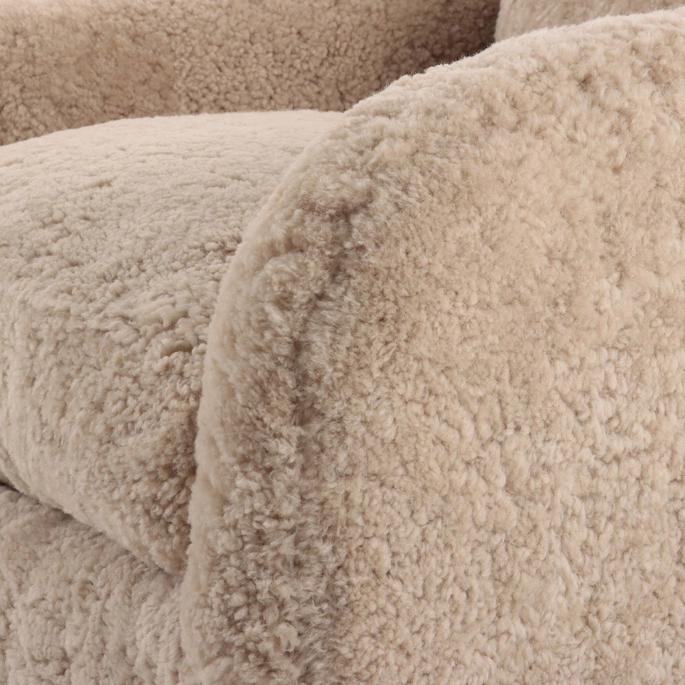 Perrin Modern Classic Beige Shearling Swivel Barrel Chair|