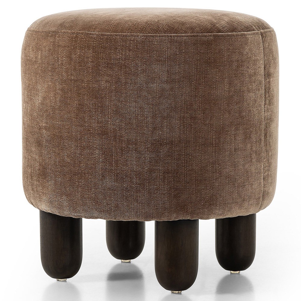 Zena Modern Classic Brown Velvet Round Ottoman|