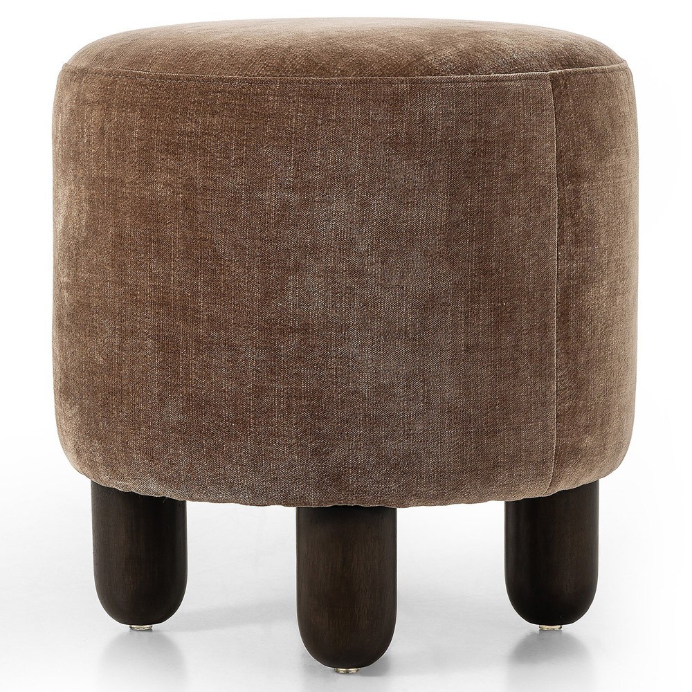 Zena Modern Classic Brown Velvet Round Ottoman|