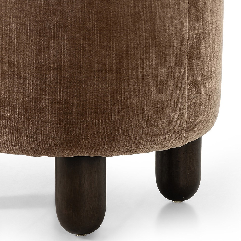 Zena Modern Classic Brown Velvet Round Ottoman|