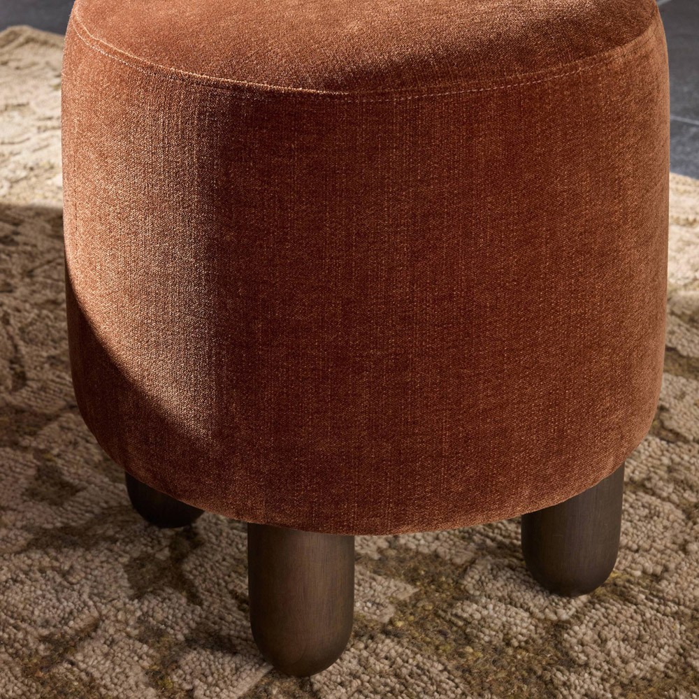 Zena Modern Classic Rust Velvet Round Ottoman|