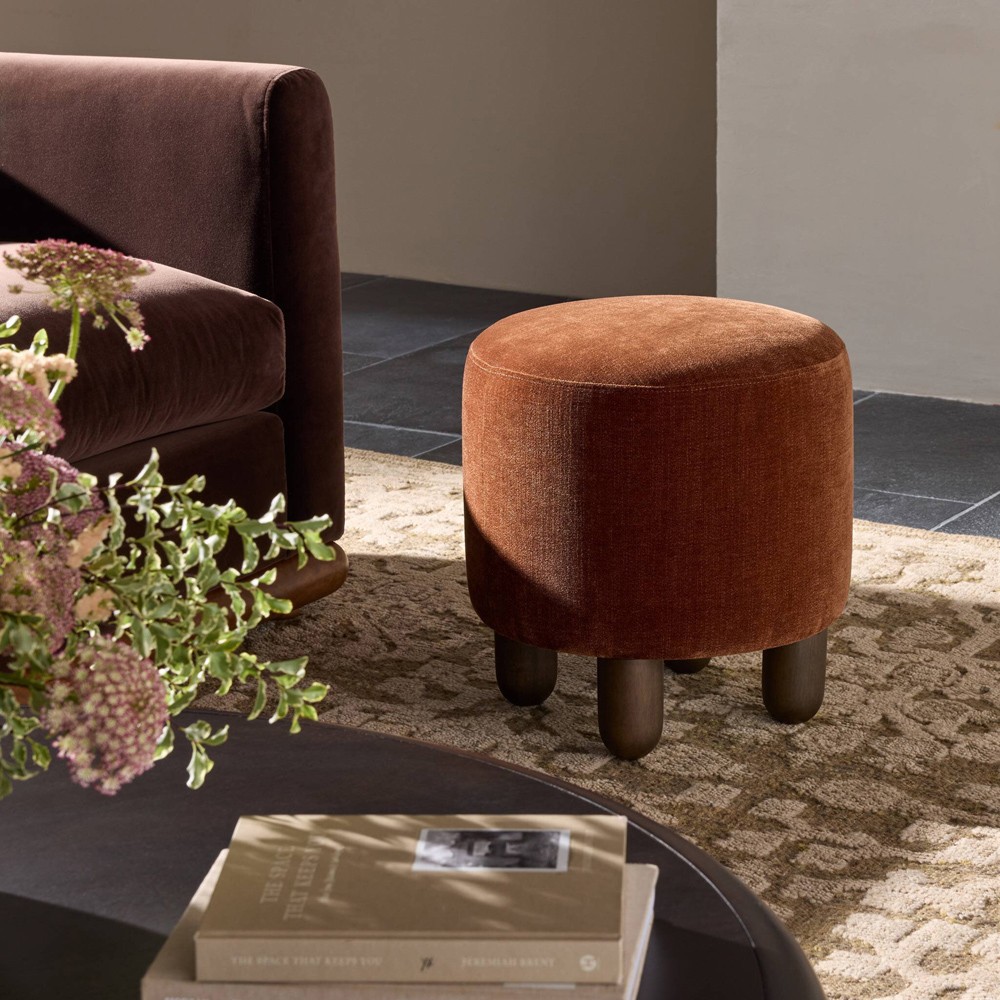Zena Modern Classic Rust Velvet Round Ottoman|