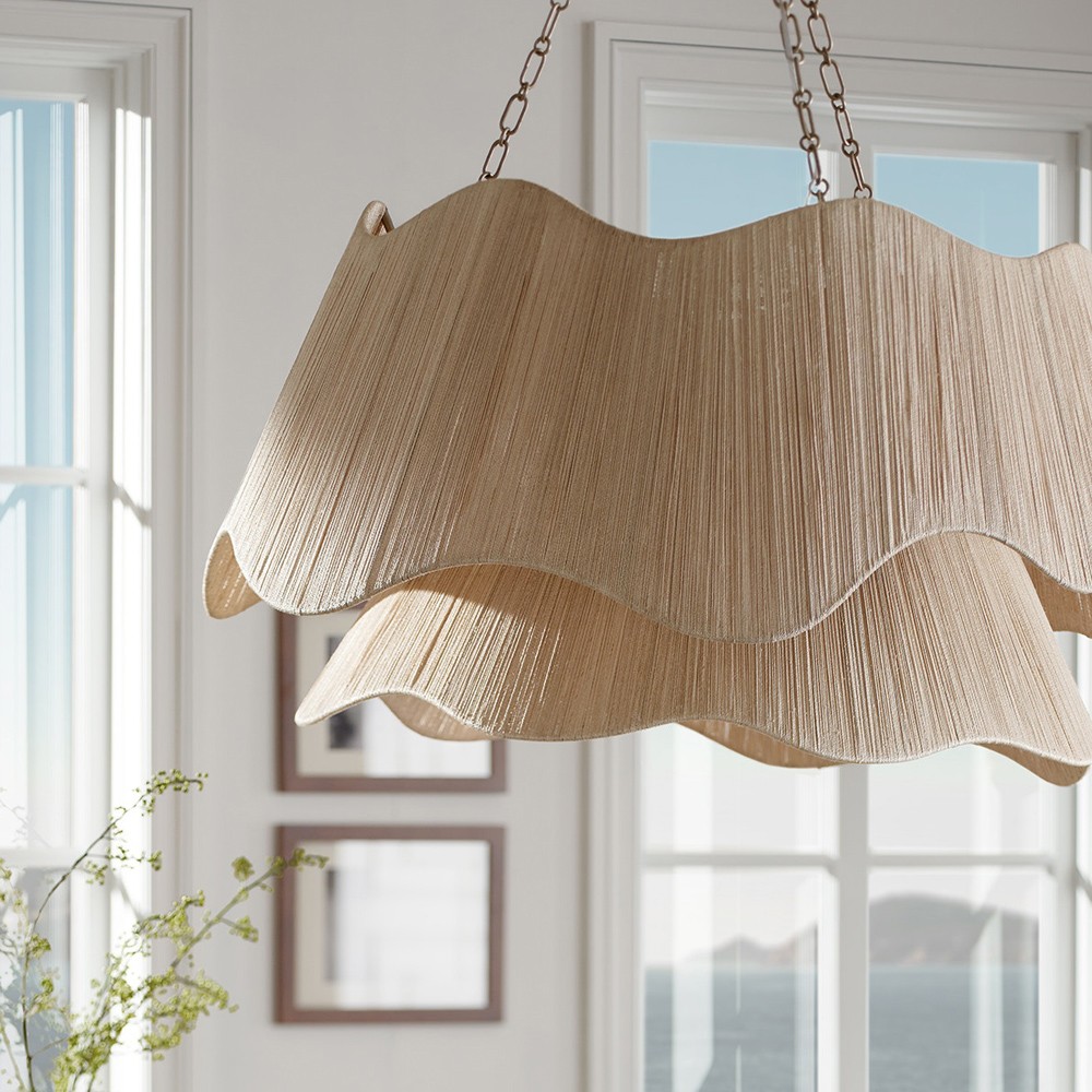Palecek Seville Natural Abaca Rope Antique Gold 2 Tier Chandelier