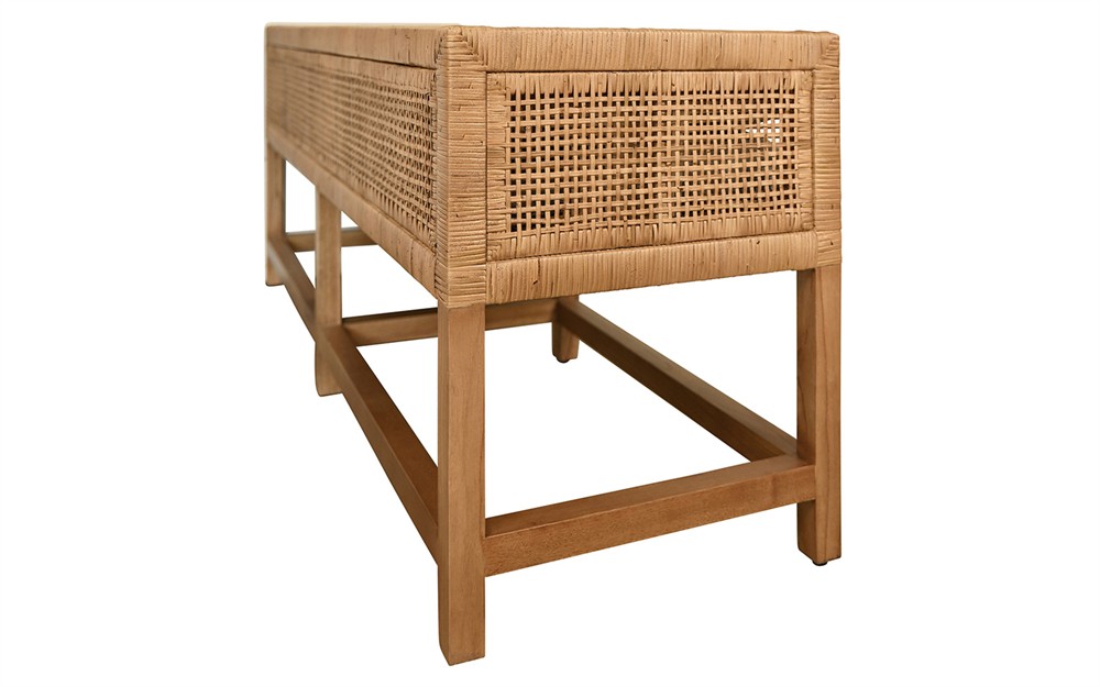 Worlds Away Monterey Garden Mist Sunbrella Natural Rattan Reversible Double Cushion Bench|