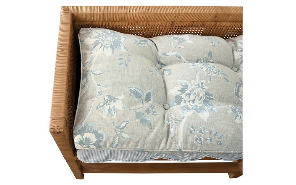 Worlds Away Monterey Garden Mist Sunbrella Natural Rattan Reversible Double Cushion Bench|