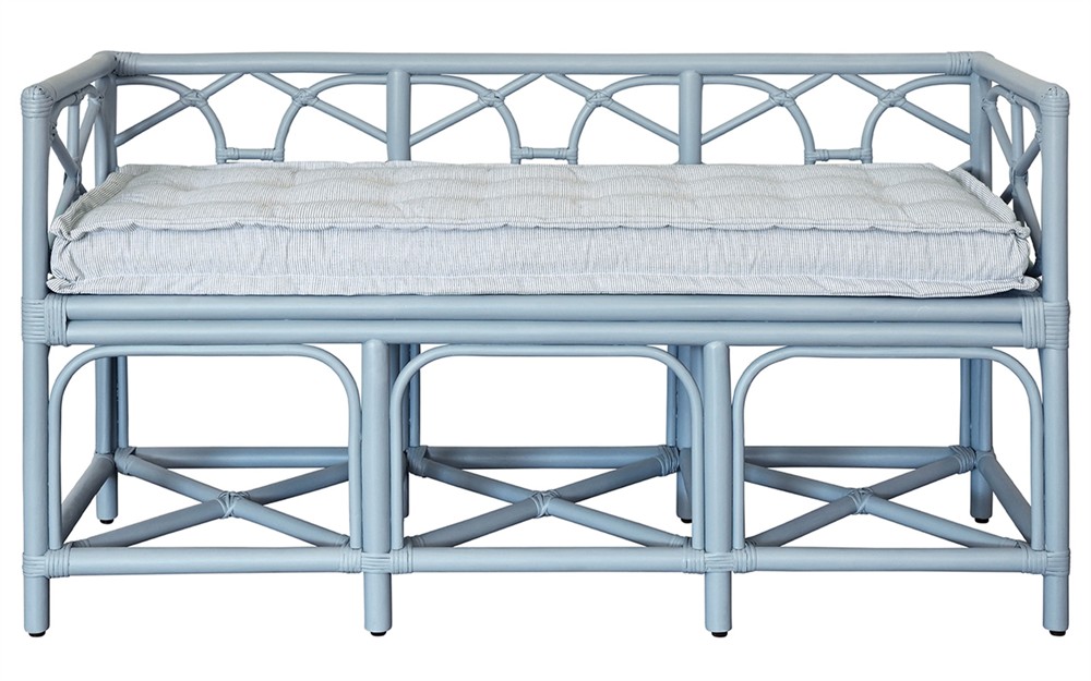 Worlds Away Ferguson Sea Breeze Sunbrella Light Blue Rattan Bench|