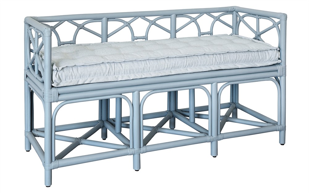 Worlds Away Ferguson Sea Breeze Sunbrella Light Blue Rattan Bench|