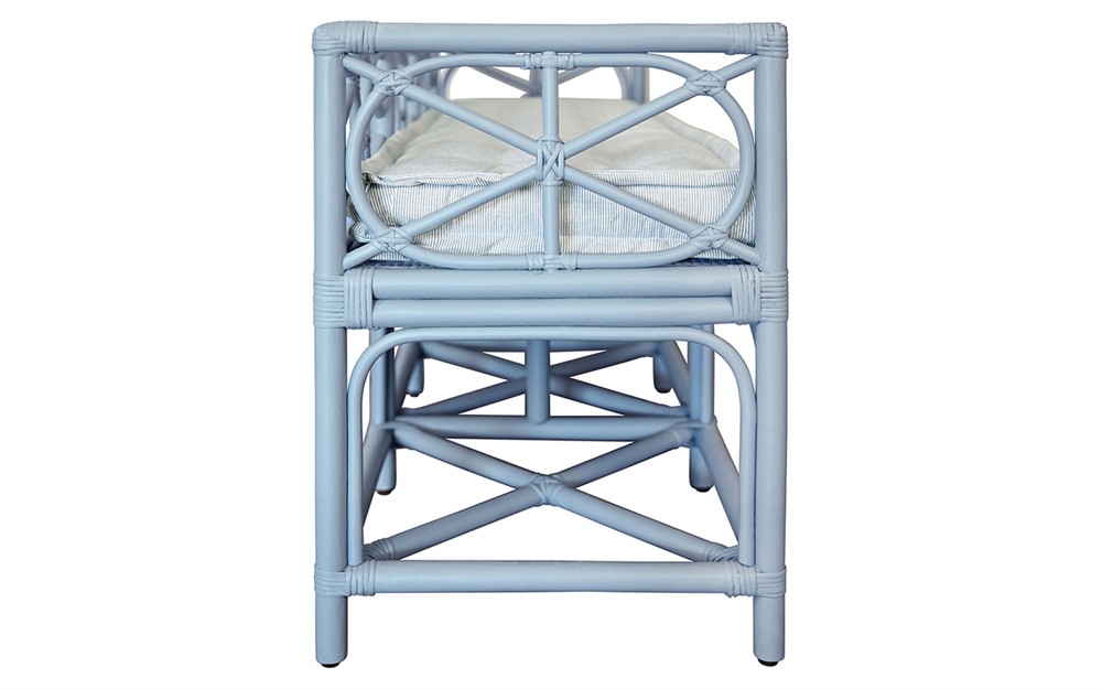 Worlds Away Ferguson Sea Breeze Sunbrella Light Blue Rattan Bench|