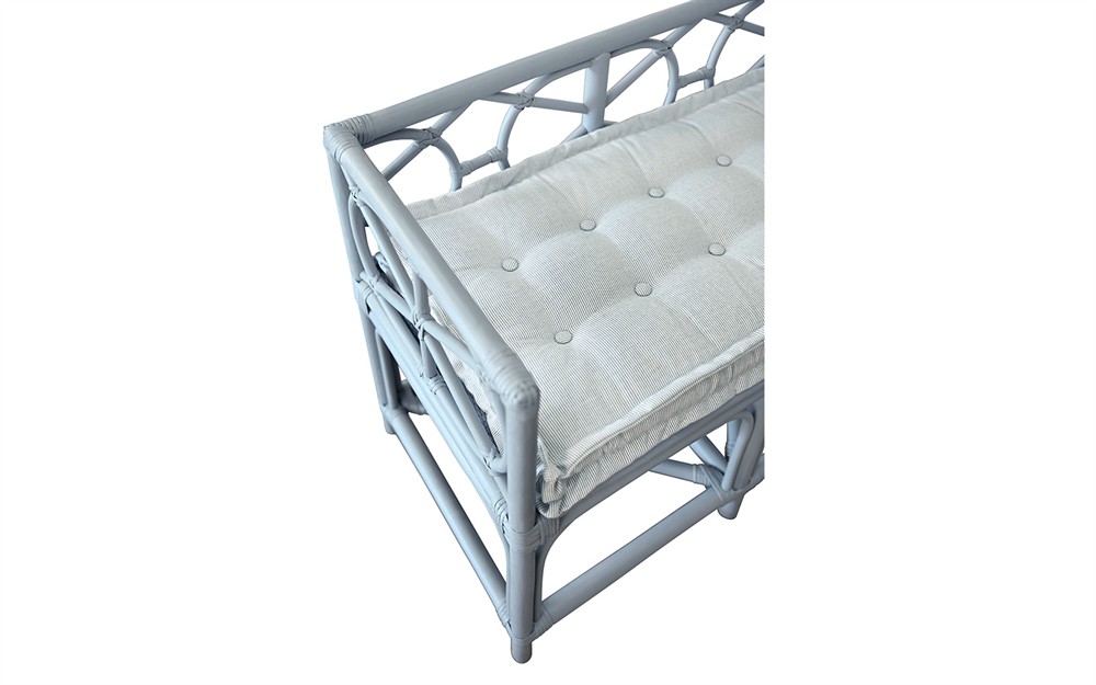 Worlds Away Ferguson Sea Breeze Sunbrella Light Blue Rattan Bench|