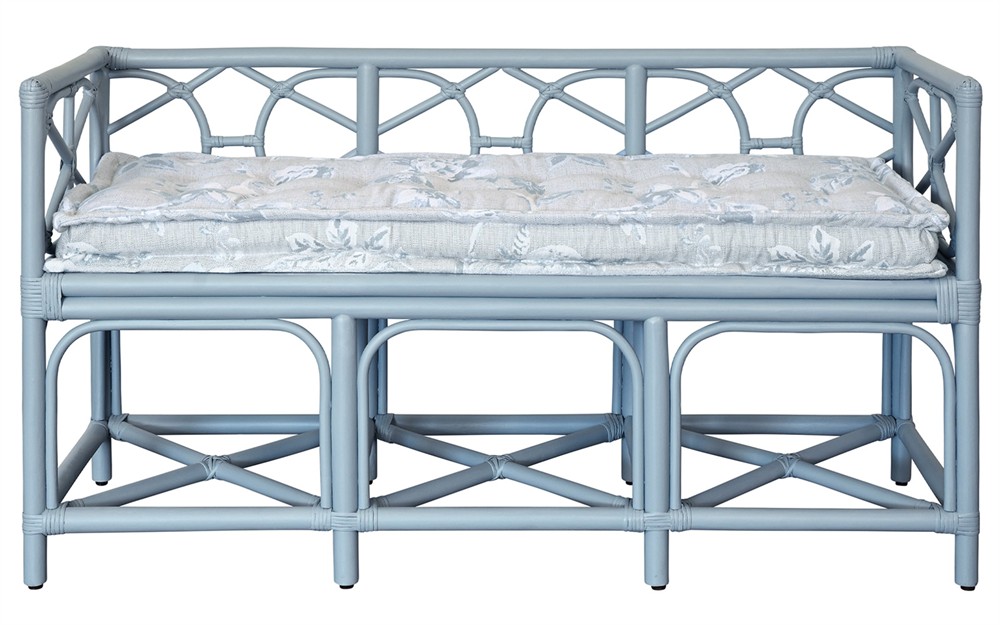 Worlds Away Ferguson Garden Mist Sunbrella Light Blue Rattan Bench|