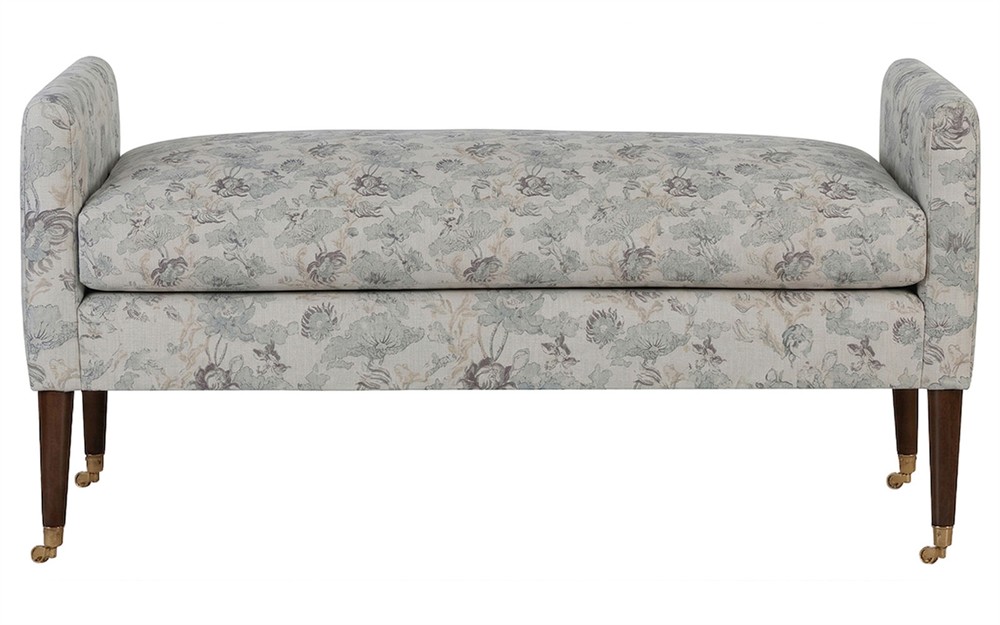 Oxford Misty Blue Linen Floral Bench|