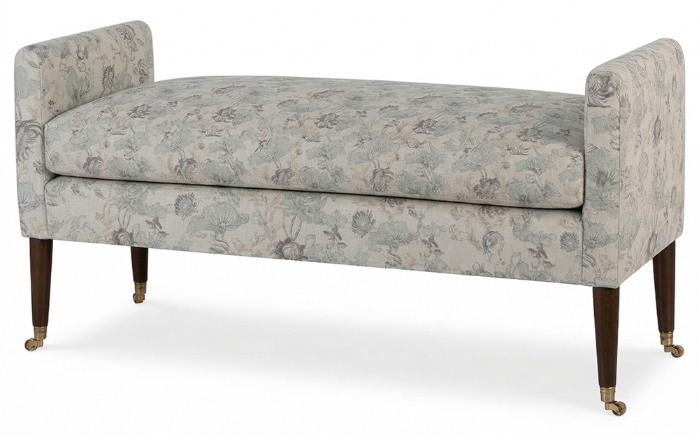 Oxford Misty Blue Linen Floral Bench|
