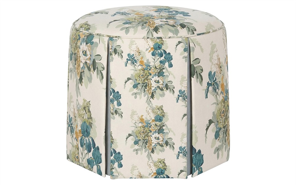 Evans Blue Sage Linen Skirted Ottoman|
