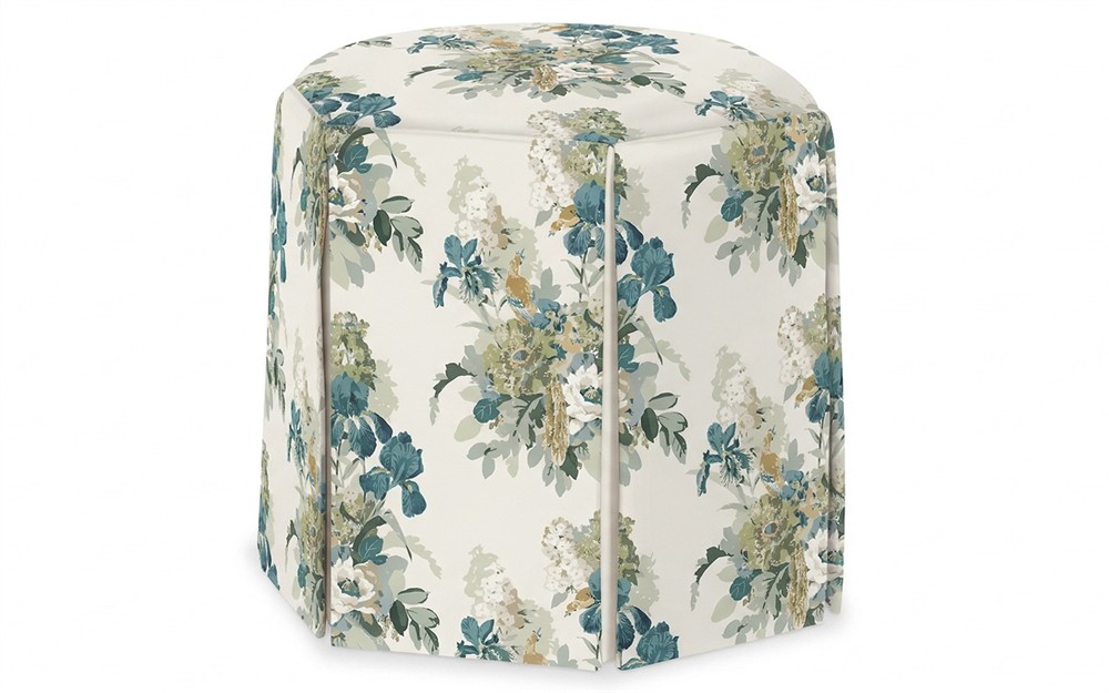 Evans Blue Sage Linen Skirted Ottoman|