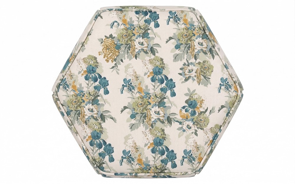 Evans Blue Sage Linen Skirted Ottoman|