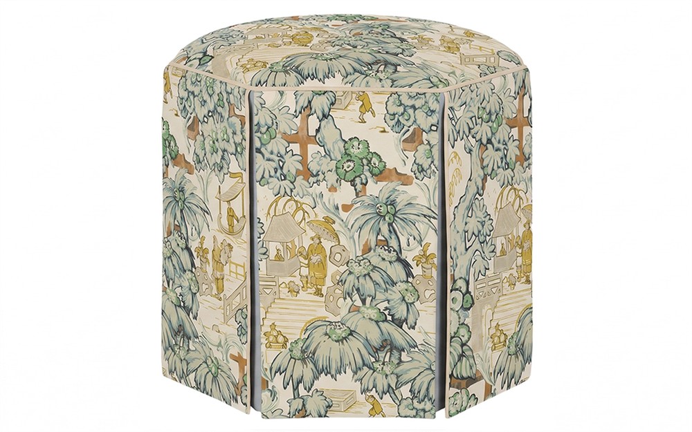 Evans Willow Green Toile Skirted Ottoman|