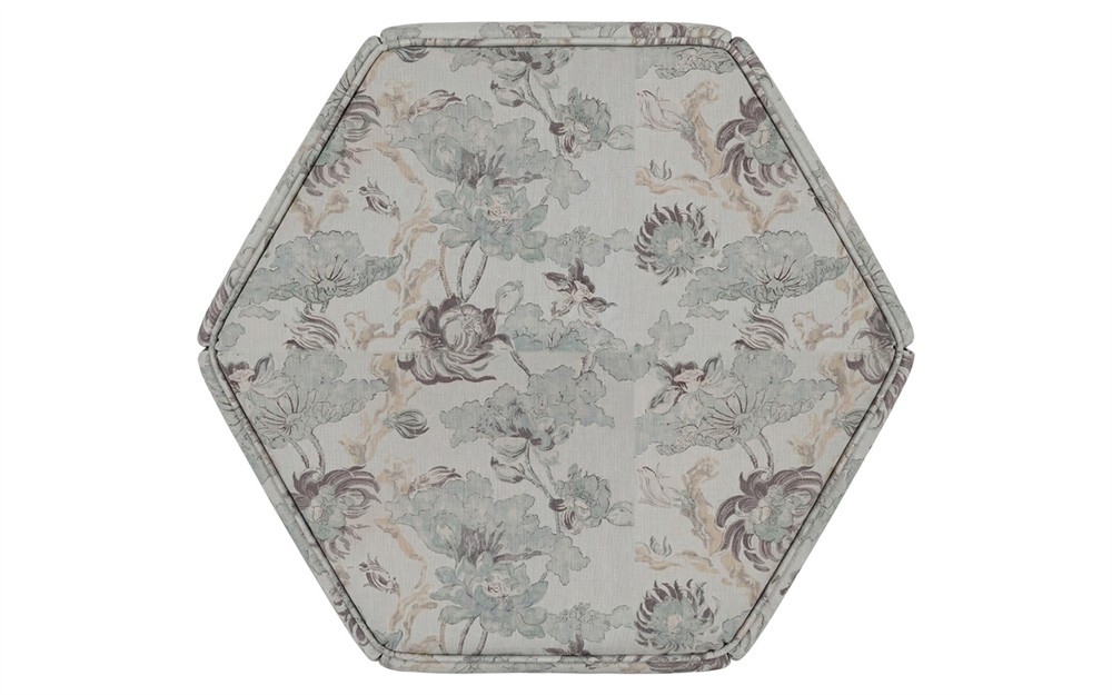 Evans Misty Blue Linen Floral Skirted Ottoman|