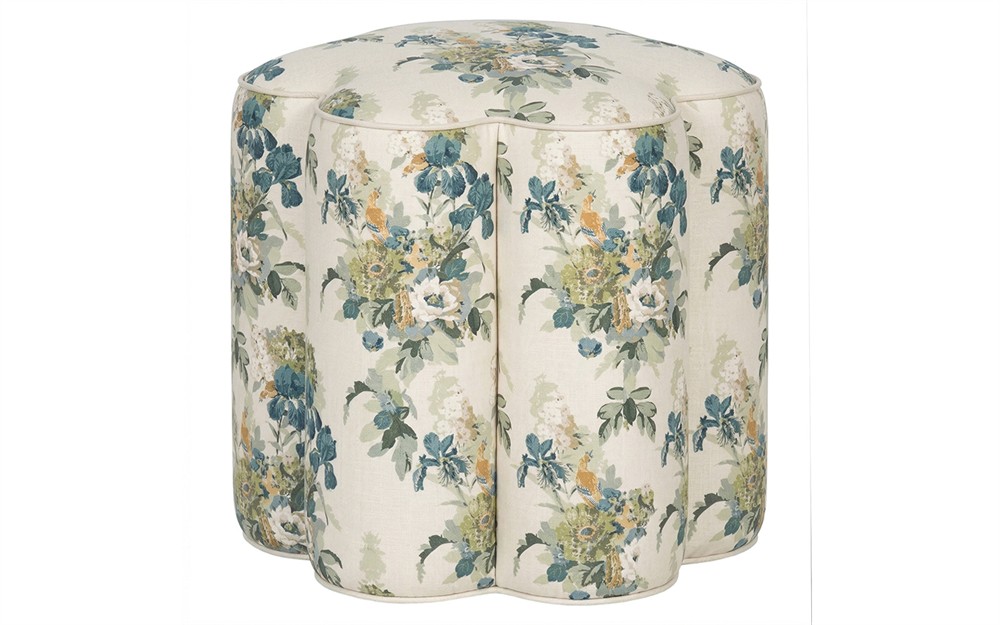Florie Blue Sage Linen Ottoman|