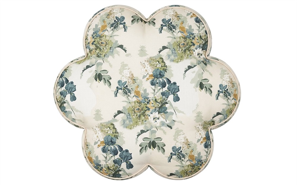 Florie Blue Sage Linen Ottoman|