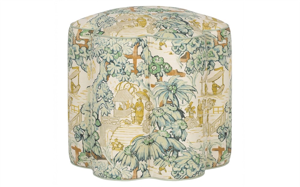 Florie Willow Green Toile Ottoman|