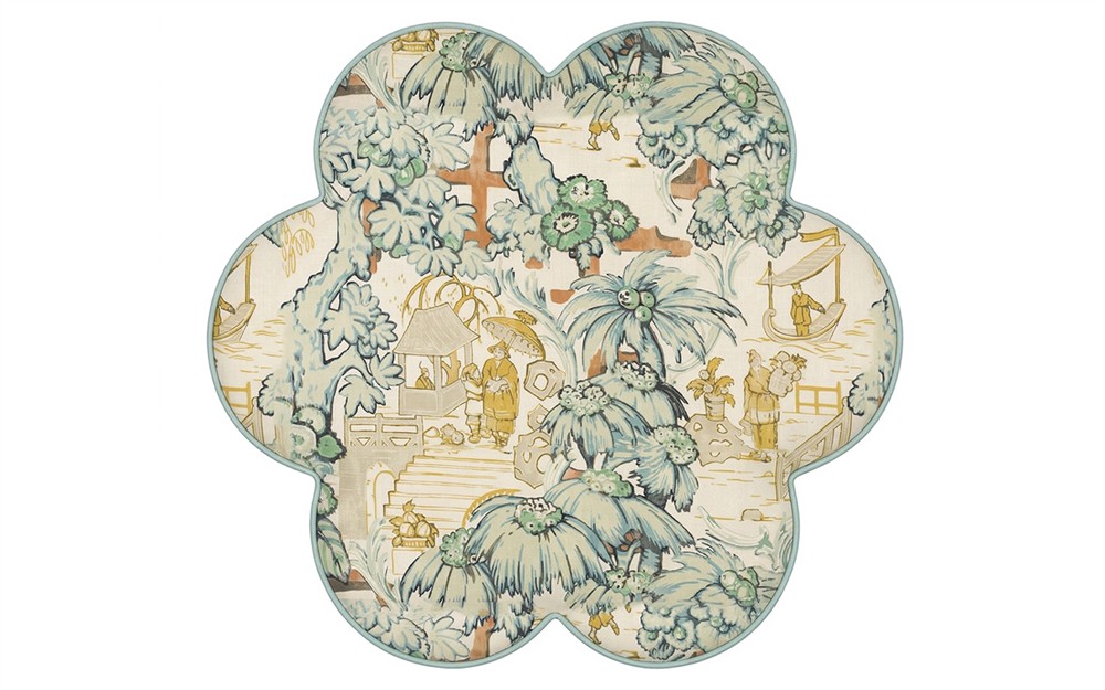 Florie Willow Green Toile Ottoman|