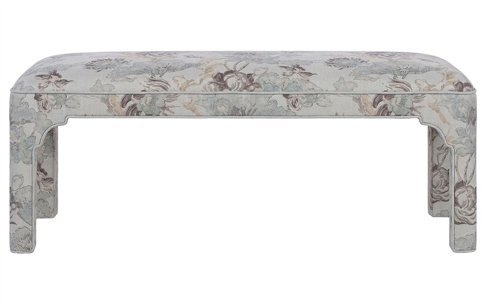 Emerson Misty Blue Linen Floral Bench|