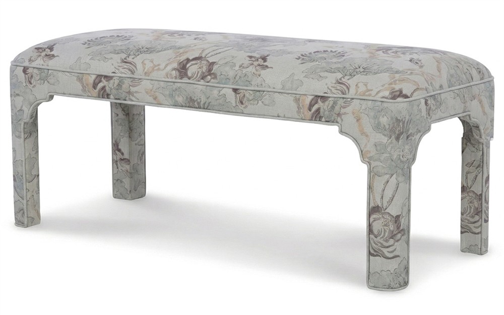 Emerson Misty Blue Linen Floral Bench|