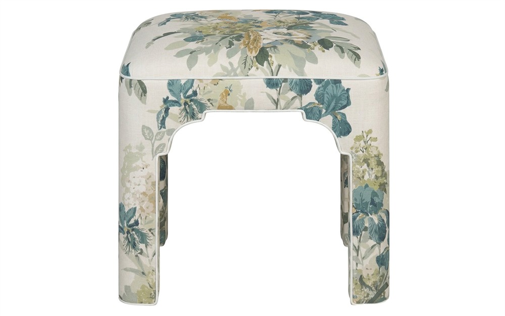 Emerson Blue Sage Linen Square Ottoman|