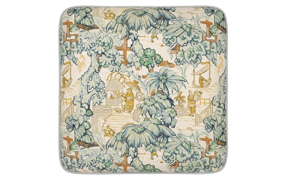 Emerson Willow Green Toile  Square Ottoman|