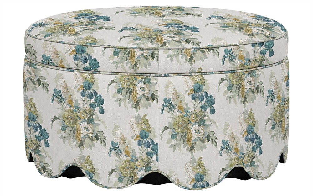 Suzie Blue Sage Linen Round Storage Ottoman|