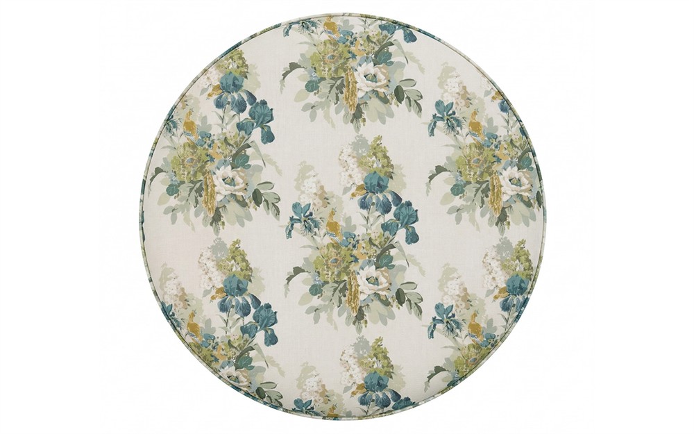 Suzie Blue Sage Linen Round Storage Ottoman|
