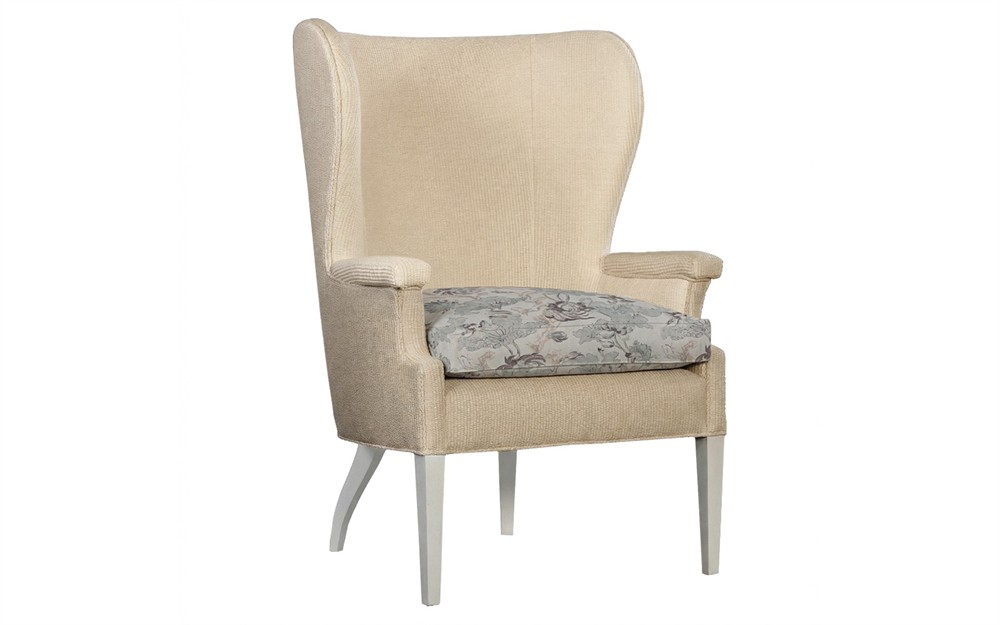 Ralph Misty Blue Linen Floral Wing Chair|