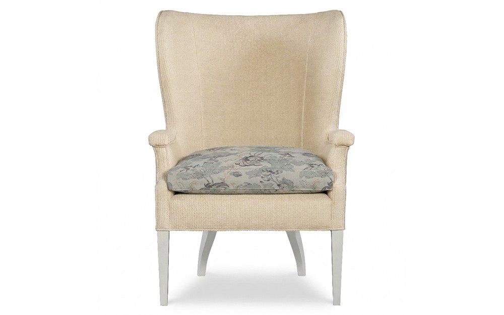 Ralph Misty Blue Linen Floral Wing Chair|