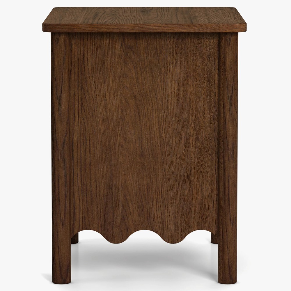 Maeva Updated Traditional Brown Oak Wood Scalloped Nightstand |