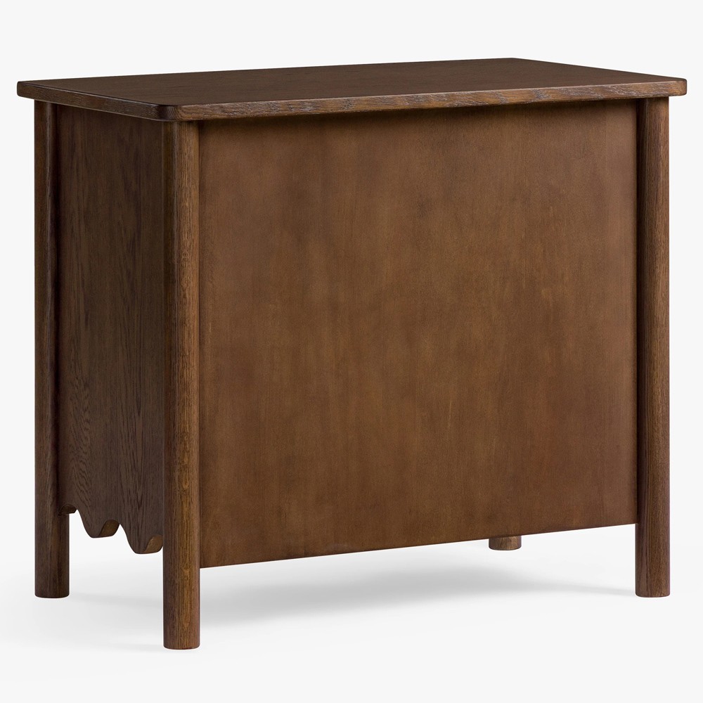 Maeva Updated Traditional Brown Oak Wood Scalloped Wide Nightstand |