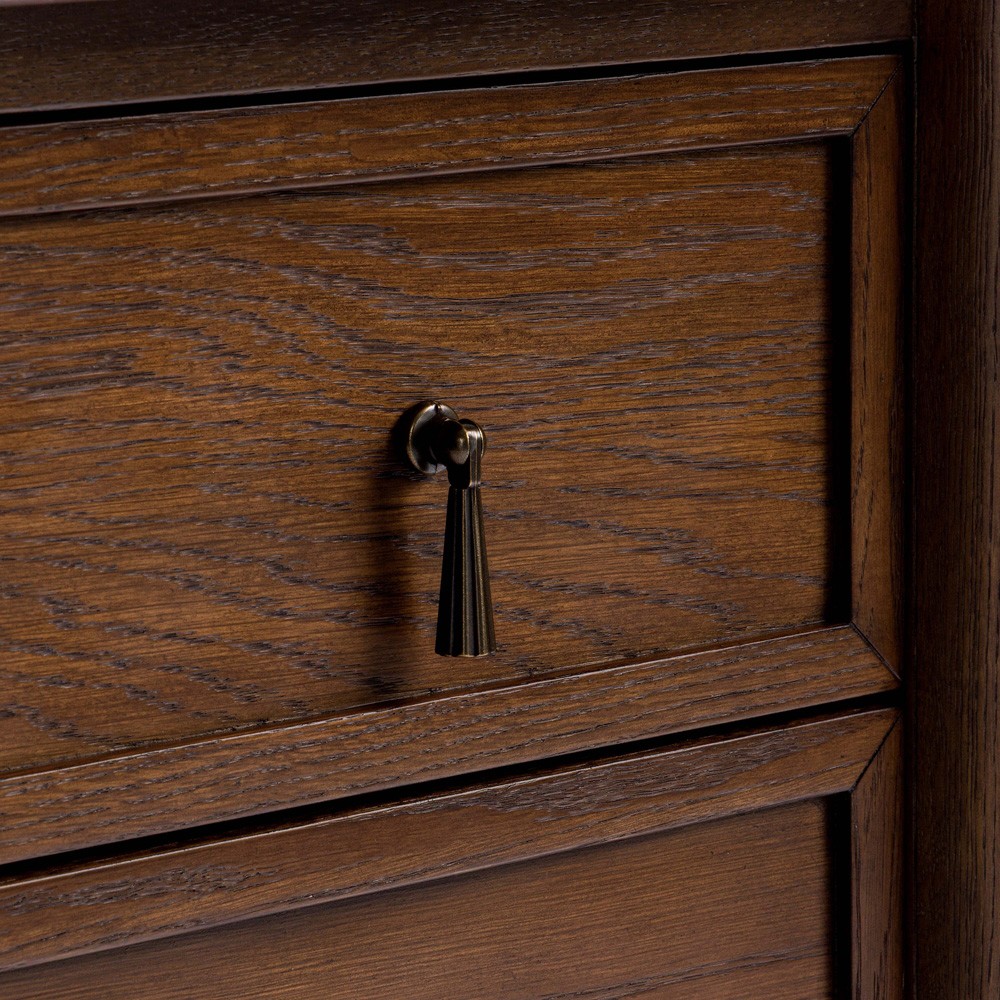 Maeva Updated Traditional Brown Oak Wood Scalloped Wide Nightstand |