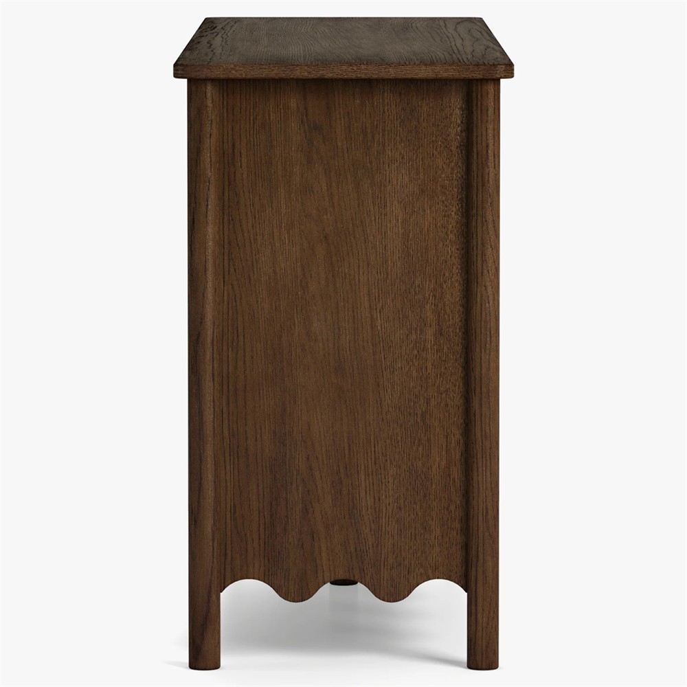 Maeva Updated Traditional Brown Oak Wood Scalloped Double Dresser|