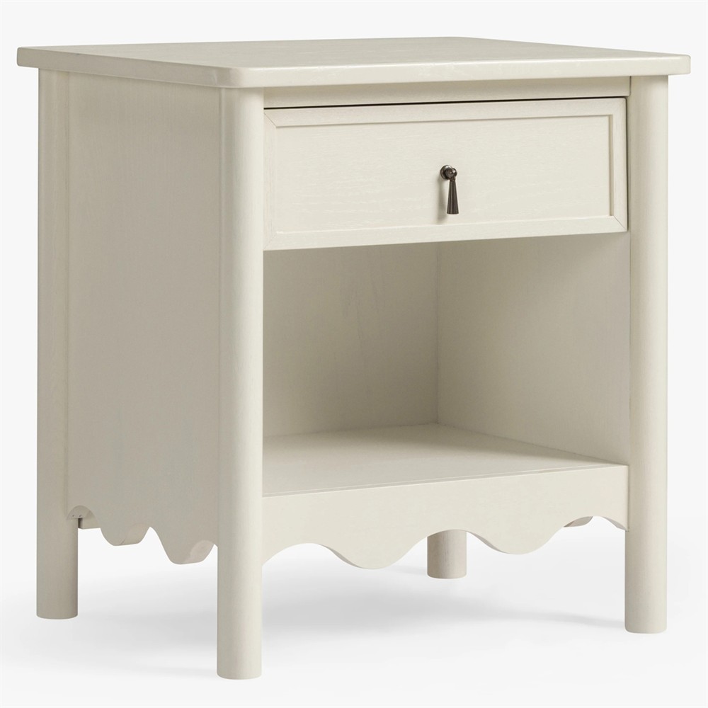 Maeva Updated Traditional Cream Oak Wood Scalloped Nightstand |