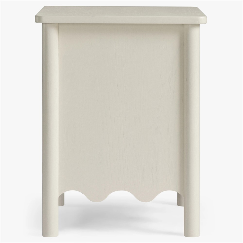 Maeva Updated Traditional Cream Oak Wood Scalloped Nightstand |