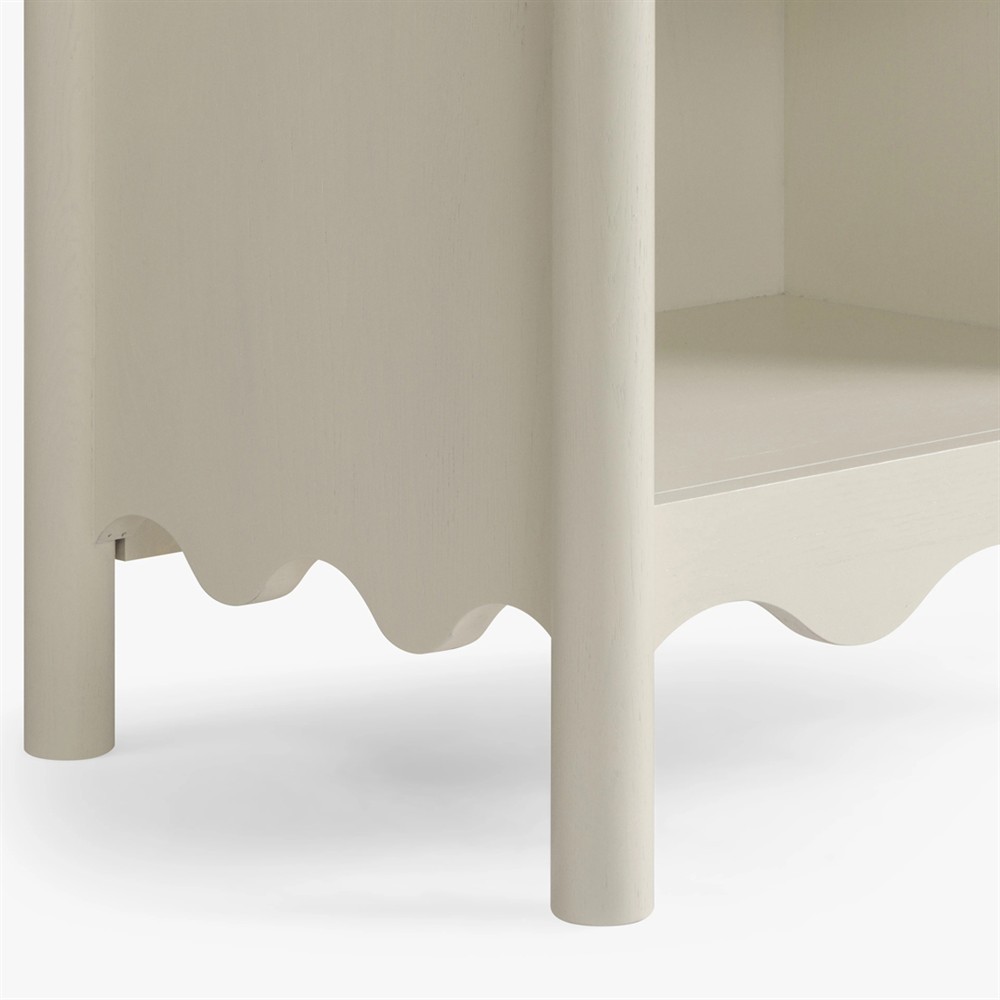Maeva Updated Traditional Cream Oak Wood Scalloped Nightstand |