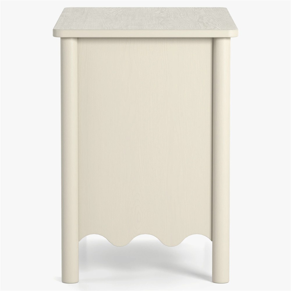 Maeva Updated Traditional Cream Oak Wood Scalloped Wide Nightstand |