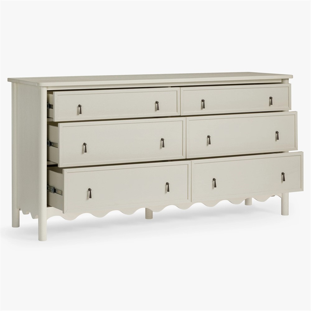 Maeva Updated Traditional Cream Oak Wood Scalloped Double Dresser|