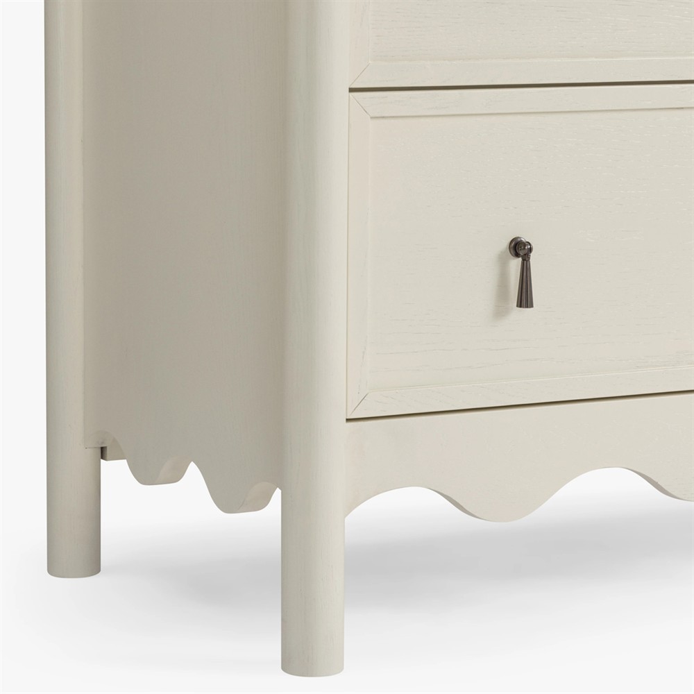 Maeva Updated Traditional Cream Oak Wood Scalloped Double Dresser|