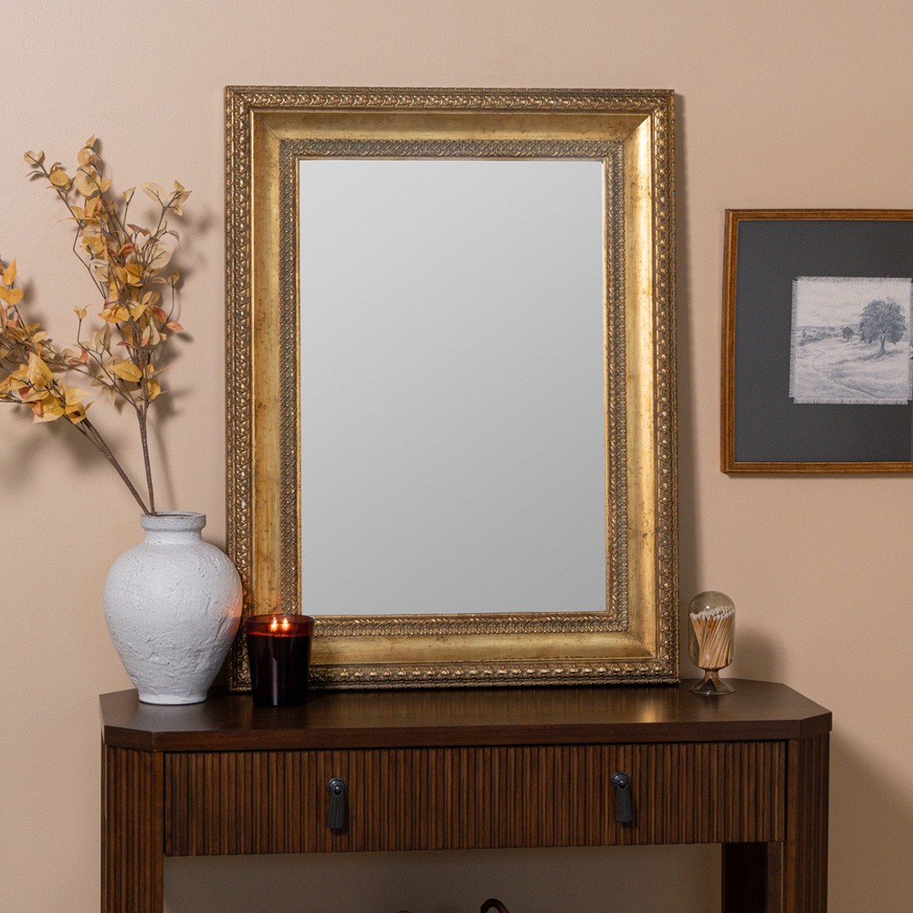 Alistair Updated Traditional Gold Rectangular Beveled Wall Mirror|
