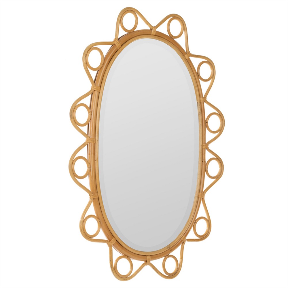 Clementine Coastal Beach Natural Rattan Oval Beveled Wall Mirror|