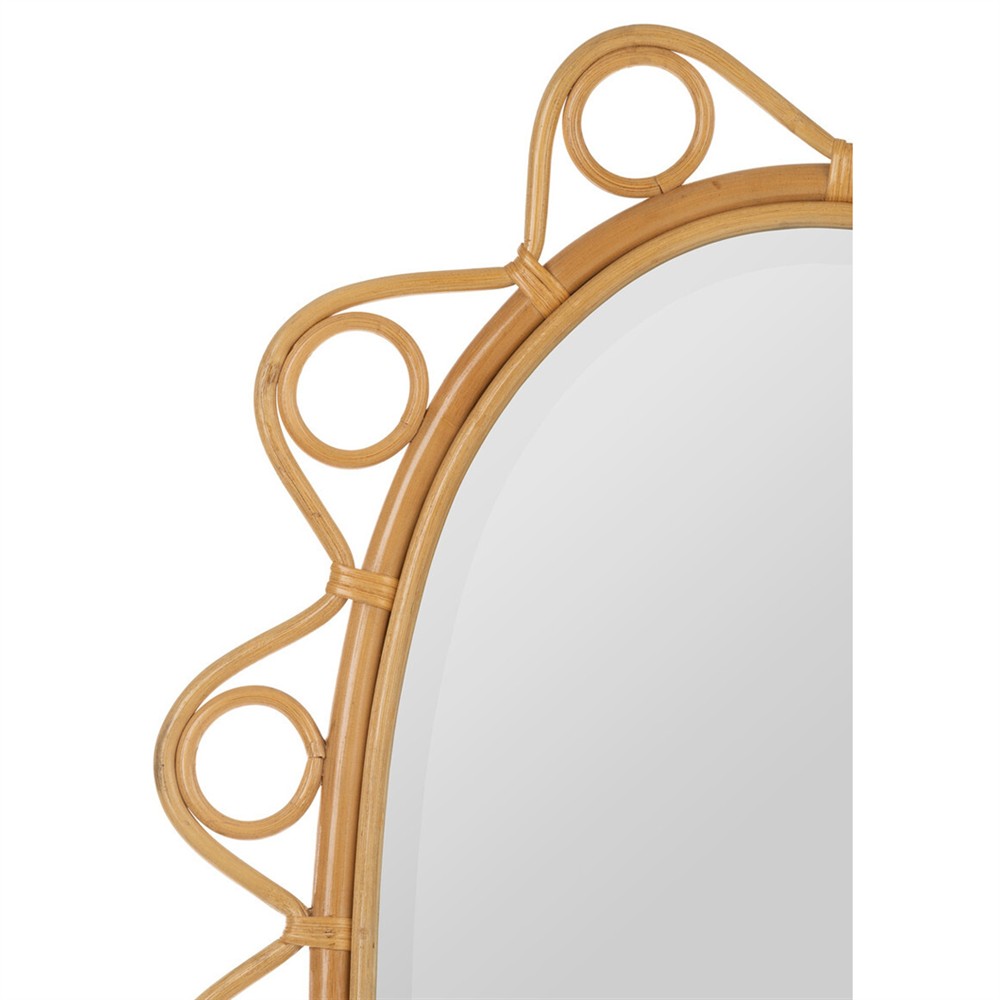 Clementine Coastal Beach Natural Rattan Oval Beveled Wall Mirror|