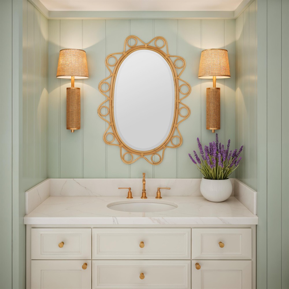 Clementine Coastal Beach Natural Rattan Oval Beveled Wall Mirror|