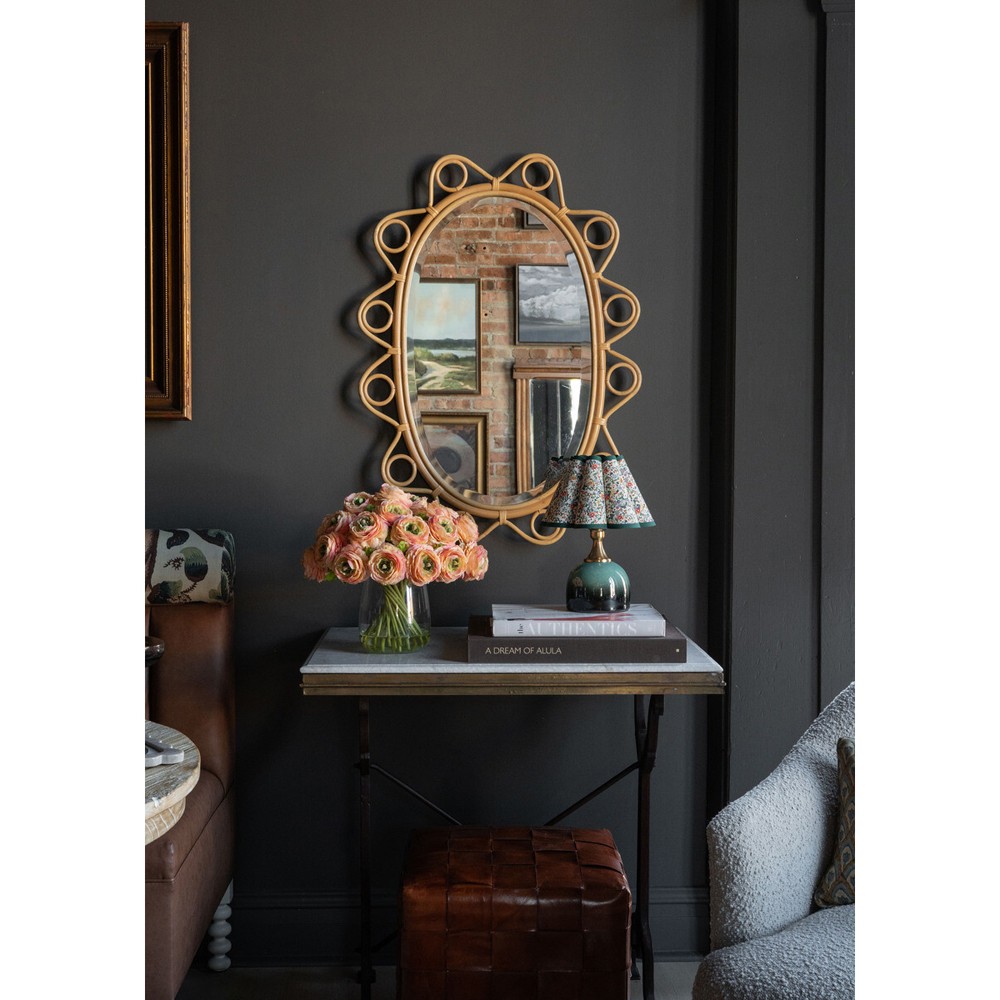 Clementine Coastal Beach Natural Rattan Oval Beveled Wall Mirror|