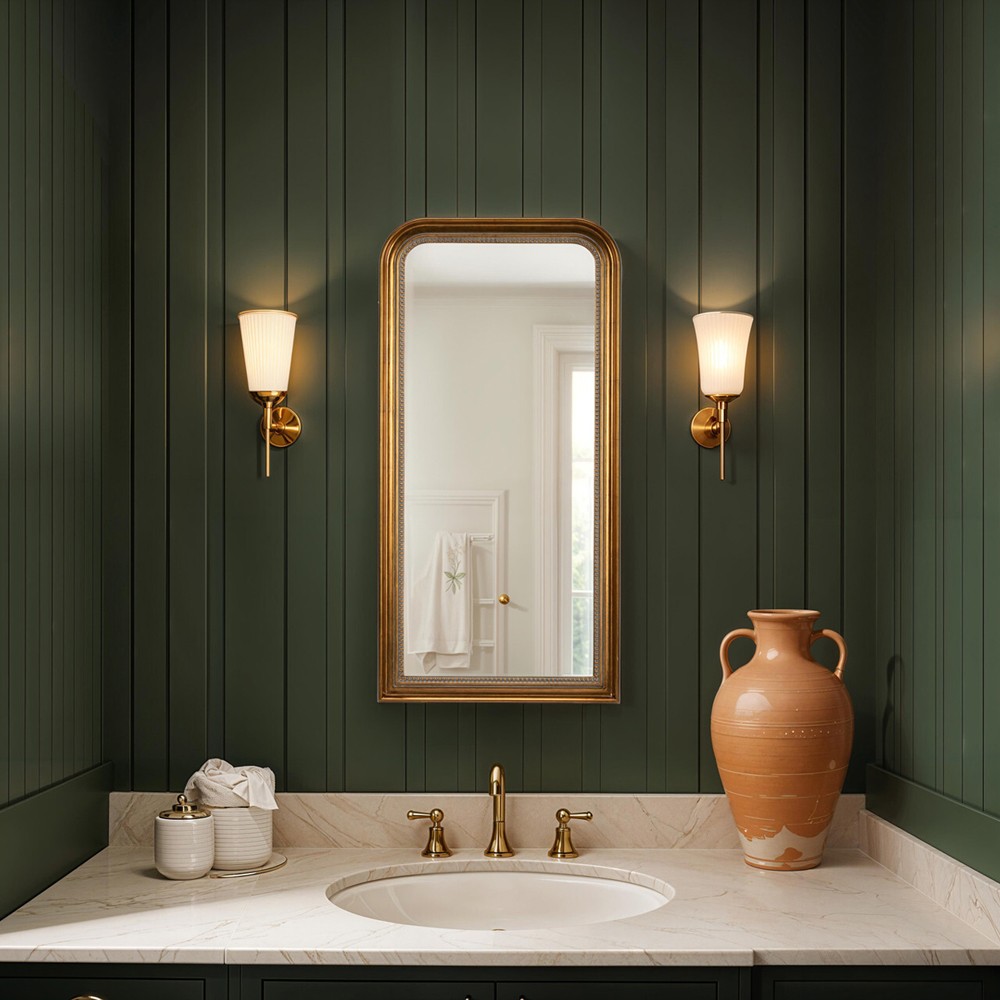 Lucienne Updated Traditional Antique Gold Arched Beveled Wall Mirror|